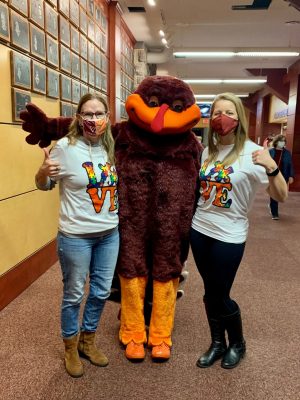 Amy and Jen with our Hokie Bird!