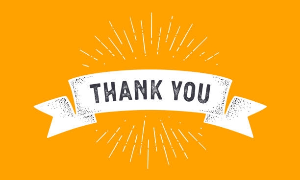Thank you typed on a white banner over a yellow background