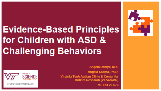 Title page stating Evidence-Based practices for children with ASD and challenging behaviors